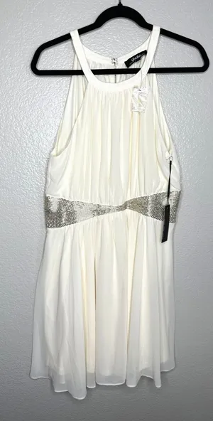 NEW Lulus Dress Womens XL White Sleeveless Silver Waist Embellished Party Formal thumbnail 1