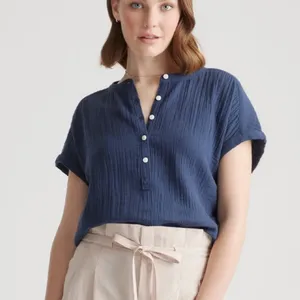 New 100% Organic Cotton Gauze‎ Roll Sleeve Shirt thumbnail 5