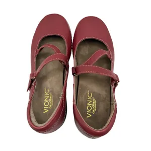 Vionic Judith Flat Mary Jane‎ Women 7 Red Burgundy Leather Orthaheel Support thumbnail 8