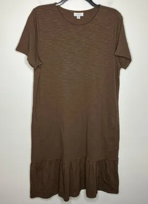 J. Jill‎ brown casual dress with ruffle hem short sleeves size medium tall thumbnail 1