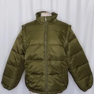 NWT!! WEWOREWHAT Zip Off Sleeve Nylon Puffer Jacket Military Olive Medium thumbnail 3
