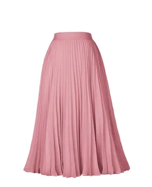 Kate Kaspin Women's High Elastic Waist Pleated Midi A-Line Swing Skirt Pink Larg thumbnail 4