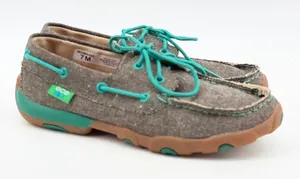 Twisted X EcoTWX Driving Moc WDM0085 Gray Teal Canvas Boat‎ Shoes Womens 7M thumbnail 1