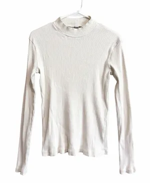 Uniqlo Ribbed Mock Neck Long-Sleeve Slim Fit Top in Off White Size Medium thumbnail 1