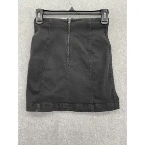 Free People Women's Black Denim Skirt Mini Solid Zipper Back Size 0 thumbnail 2