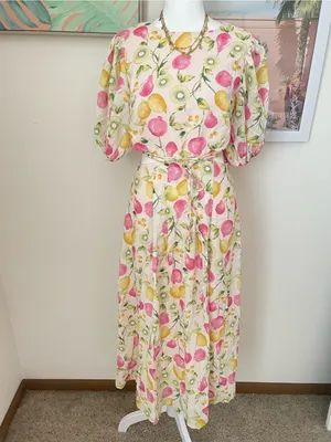 Anthropologie En Saison Ula Midi Dress in Pink Fruits Multi Size Medium thumbnail 4