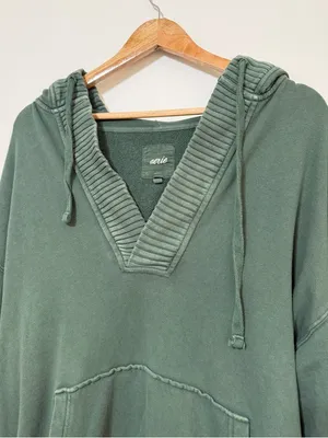 Aerie Down To Earth Henley Hoodie Oversized Fleece Green Size Small Oversized thumbnail 4