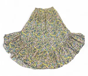 Free People Floral MIDI Skirt Smock Waist Yellow Gray Green Blue Small thumbnail 1