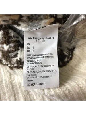 American Eagle Womens Soft & Cozy Fair Isle Button-Up Cardigan Cropped Ivory L thumbnail 4