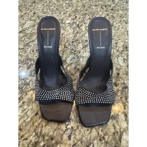 BLACK SUEDE STUDIO Onyx Crystal Embellished Mule Sandals Black Size 38.5 US 8.5 thumbnail 2