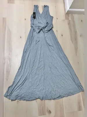 Lulus NWT Women XS Pale Dusty Blue Jersey Knit Surplice Slit Maxi Dress thumbnail 13