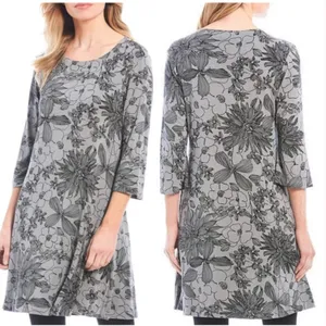 Bryn Walker Irys Black and Grey Stretch Jersey Floral‎ Dress Sz XL thumbnail 2