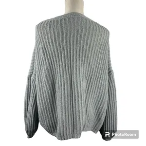 SHEIN Gray Balloon Sleeve Open Front Cardigan Sweater Large Knit Cozy EUC thumbnail 3