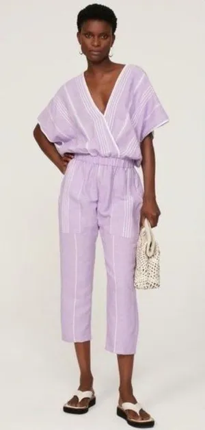 Paradised Merri Wrap Effect Stripe Jumpsuit XS Purple Beach Coverup Cotton thumbnail 1