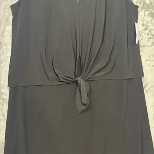 New Roz & Ali Dress Black Front Tie Overlay Sheath LBD‎ Wedding Minimalist Large thumbnail 4