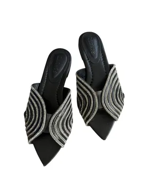 SCHUTZ Black Silver Rhinestone Sandals Size 37 / US 7 thumbnail 7