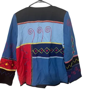 Indigo Moon‎ Tapestry Jacket Flax Cotton blend Embroidery Patchwork artsy sz M thumbnail 5