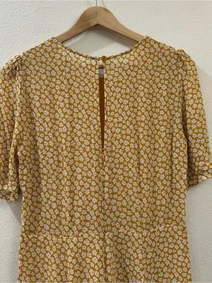 Reformation Gracie Short Sleeve Floral Print Crepe Mini Dress In Peru Yellow 12‎ thumbnail 10
