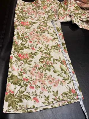 Laura Ashley 100% Linen Wide-Leg Berry & Floral Pants with Pink & Green Print Lg thumbnail 13