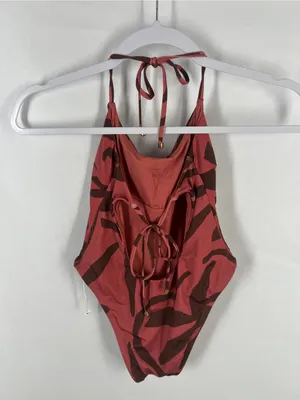 Vitamin A Rust and Dark Brown Botanical Tie-Shoulder One-Piece thumbnail 5
