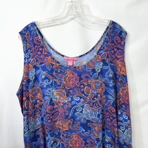 Woman Within 1X Tank Top 22/24W Blue Orange Paisley Sleeveless Rayon Coastal 750 thumbnail 3
