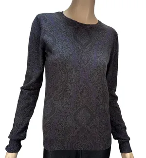 Lauren‎ Ralph Lauren Womens Silk Cashmere Paisley Sweater Size L Gray Purple thumbnail 1