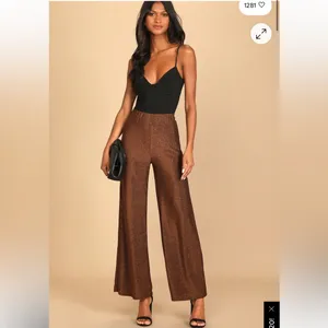Lulus Size M Follow The Festivities High Rise Wide Leg Pants Copper Metallic NWT thumbnail 5