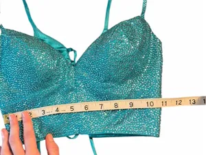 Rhinestone Bustier Corset Top Teal Blue Embellished Bralette Rave Festival Glam thumbnail 8