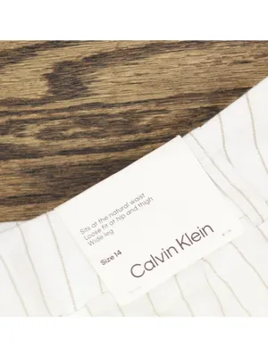 NEW Calvin Klein Pinstriped Pleated Pants Linen Blend Lined White / Khaki 14 thumbnail 9