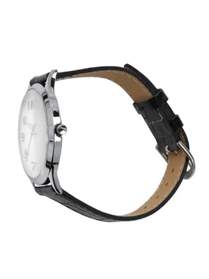 Peugeot Watch with Bold Arabic Numerals and Leather Band Black / Silver Gray thumbnail 8