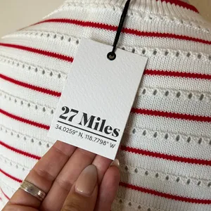 27 Miles Malibu Leah Cotton Striped Crew Sweater in Cloud White Flame red NEW XS thumbnail 7