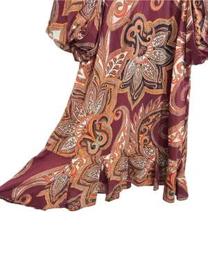 FARM Rio Paisley Floral Print Mini Dress Burgundy Puff Sleeve Size Large thumbnail 4