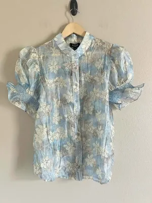 Blue floral blouse with white floral print Large thumbnail 2