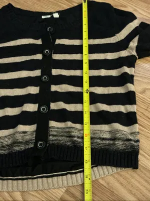 Anthropologie Moth Tan & Black Striped Cardigan Sweater Size Small thumbnail 6