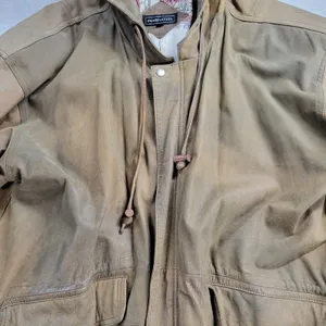 Vintage Imagination Women's Jacket M Brown Leather Hooded Oversized Fishtail thumbnail 9