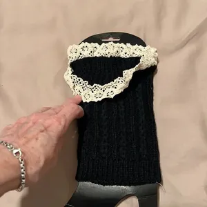 NWT boot cuffs leg warmers black with ecru lace trim thumbnail 5