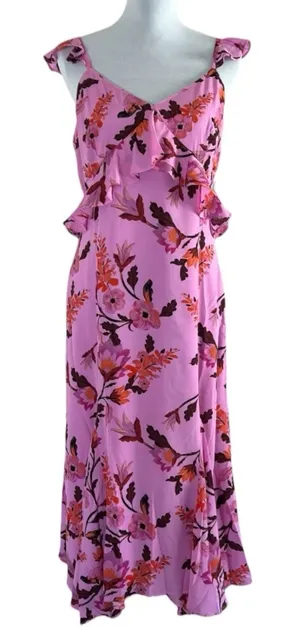 NWOT Chelsea 28 Annie Floral Print Ruffle Midi Dress Purple Size Medium thumbnail 1