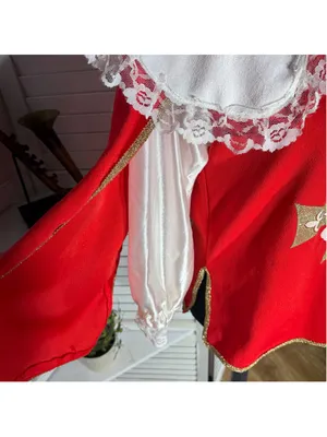 Vintage red musketeer costume top lace gold cross court jester ren fair cosplay thumbnail 7