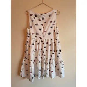 Nicole Miller Dress‎ Women Large White Evil Eye Embroidered Tiered Babydoll Mini thumbnail 4