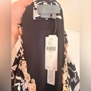 Anthropologie Black Floral Mini Dress with Beige Trim thumbnail 14