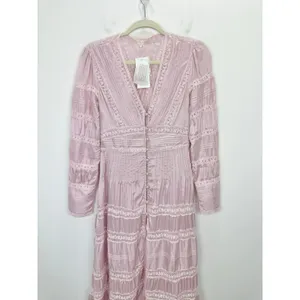 LoveShackFancy Ellitia Dress Victorian Lace Maxi Light Lilac Viscose US 0 NWT thumbnail 7