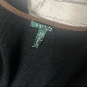 LAUREN RALPH LAUREN Black Cotton Knit Jacket Brown Faux Suede Trim Size Medium thumbnail 8
