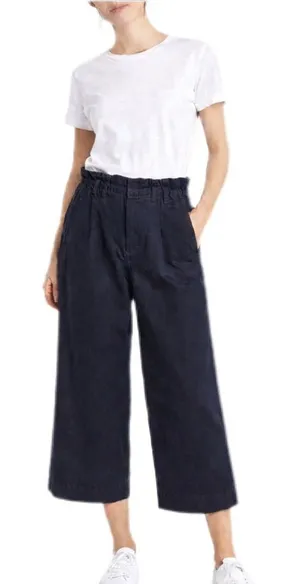 Cremieux Wide-Leg Navy Cropped Pants Paper bag waist Size 4 Casual thumbnail 1