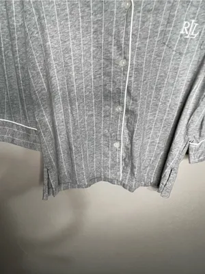 Lauren Ralph Lauren Essentials Bingham Knits Gray White Striped Capri Pajama Set thumbnail 4