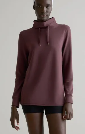 Quince SuperSoft Fleece Mock Neck Pullover in dried fig size large thumbnail 1