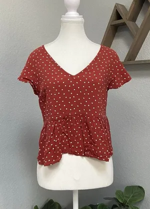 Abercrombie & Fitch Rustic Orange Polka Dot Peplum Blouse Open Back thumbnail 1