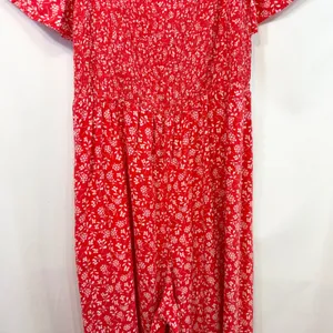Luxology Large Jumpsuit Red Floral Wide‎ Leg Smocked Cottagecore Feminine 1200 thumbnail 5