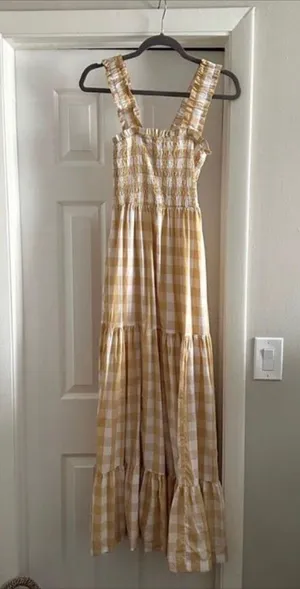 Abercrombie & Fitch Plaid Maxi Dress Yellow White Picnic Long Ruffle Small thumbnail 4