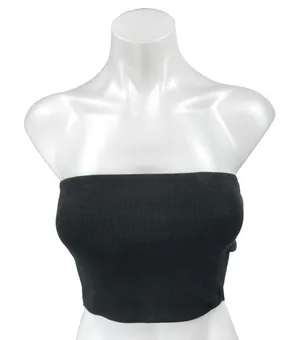 Zara Women's Black Rib Knit Strapless Bandeau Tube Cropped Tank Top Size S thumbnail 1