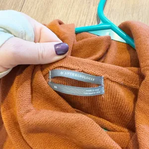 Anthropologie Womens Cowl Neck Wool Sweater‎ XS Orange Lightweight Cozy Autumn thumbnail 5